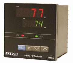 EXTECH Temperature Controller: Extech, 1/4 DIN Size, Thermocouple and RTD, 1 to 5V DC, Digital (MPN 96VFL13). Key specifications — Brand: EXTECH; Alarms: (2) Latching Relays Standard, (8) Modes; Control Mode: Cycle Time; Current: 4 to 20 mA; Display Type: Digital; Input Voltage: 1 to 5V DC; Output: 4 to 20 mA Output; Product Type: Temperature Controller.