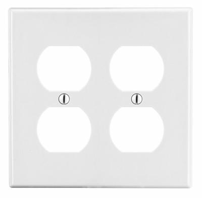 HUBBELL Wall Plate: Duplex Outlet, 2 Gang, White - General Purpose Wall Plates