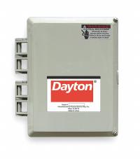 DAYTON Pump Control Panel: Simplex, Single Phase, 240V AC, 32 A, No Switch Included, Thermoplastic (MPN 2PZF8). Key specifications — Current: 32 A; Rated Voltage: 240V AC; Intrinsic Safety: Not Specified Intrinsically Safe; Includes Reversing: Non-Reversing; Brand: DAYTON.