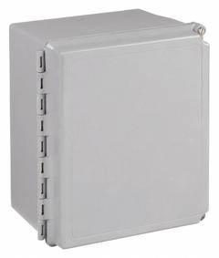 HOFFMAN Enclosure: Fiberglass, 8 in x 6 in x 4 in, NEMA 12/13/4/4X, Solid Cover, Hinged, Wall (MPN A864CHSCFG). Key specifications — Brand: HOFFMAN; Closure Method: Screws; Enclosure Material: Fiberglass; Knockouts: Not Included.