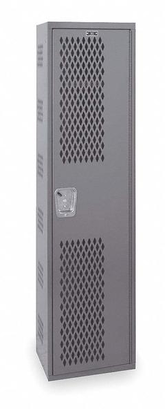 HALLOWELL Wardrobe Locker: 12 in x 18 in x 72 in, Ventilated, 1 Tiers, 1 Units Wide, Padlock Hasp (MPN HWBA282-1HG). Key specifications — Brand: HALLOWELL; Locker Color: Gray; Door Type: Ventilated; Locker Material: Steel; Assembled: Assembled; Number Plate Included: Yes.
