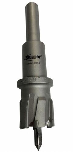 SLUGGER BY FEIN Annular Cutter: 1 1/16 in Cutter Dia, 1/2 in Max Cutting Dp, Pilot Pin Included, Hex (MPN 63134269030). Key specifications — attr253884: Yes; attr253885: Bright; attr253886: Carbide Tipped; attr253888: Fractional Inch; attr277149: SLUGGER BY FEIN.