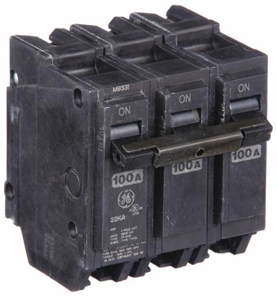 GE Miniature Circuit Breaker: THHQL, 100 A, 120/240V AC, Three Phase, 22kA at 120/240V AC - THQP, THQL & THHQL Series, Plug-In GE Miniature Circuit Breakers