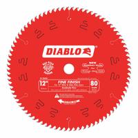 DIABLO Circular Saw Blade: 12 in Blade Dia., 80 Teeth, 0.12 in Cut Wd, 1 in Arbor Size, Finishing (MPN D1280X). Key specifications — attr1116119: DIABLO; attr1145631: Plywood.