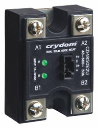 CRYDOM Dual Solid State Relay: Surface Mounted, 50 A Max Output Current, SCR, AC Output (MPN CD4850W2U). Key specifications — Brand: CRYDOM; Current Type: AC; Electrical Connection: Screw Clamp; Finger Safe: No; Input Current: 10 mA; Maximum Output Current without Heat Sink: Not Recommended; Mounting Style: Panel; Output Voltage: 48 to 600V AC.