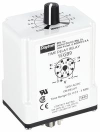 DAYTON Single Function Time Delay Relay: Socket Mounted, 120V AC/DC, 10 A, 8 Pins/Terminals (MPN 1EGB9). Key specifications — Brand: DAYTON.