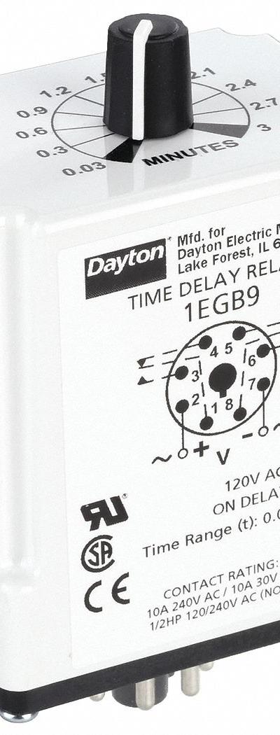 DAYTON Single Function Time Delay Relay: Socket Mounted - Socket-Mounted Relays