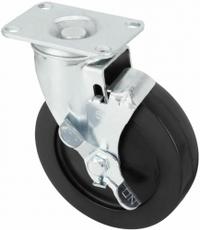 APPROVED VENDOR Plate Caster: Swivel, Side Brake, Rubber, 5 in Wheel Dia, 1 1/4 in Wheel Wd, Slot (MPN P12S-R050D-12-WB). Key specifications — Wheel Bearing Type: Delrin; Wheel/Tread Color: Black; Brand: APPROVED VENDOR; Caster Type: Swivel with Brake.