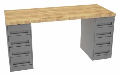 TENNSCO Workbench: Fixed Ht, Butcher Block, 72 in x 30 in, 3,600 lb Overall Load Capacity - Dual Pedestal Workbenches