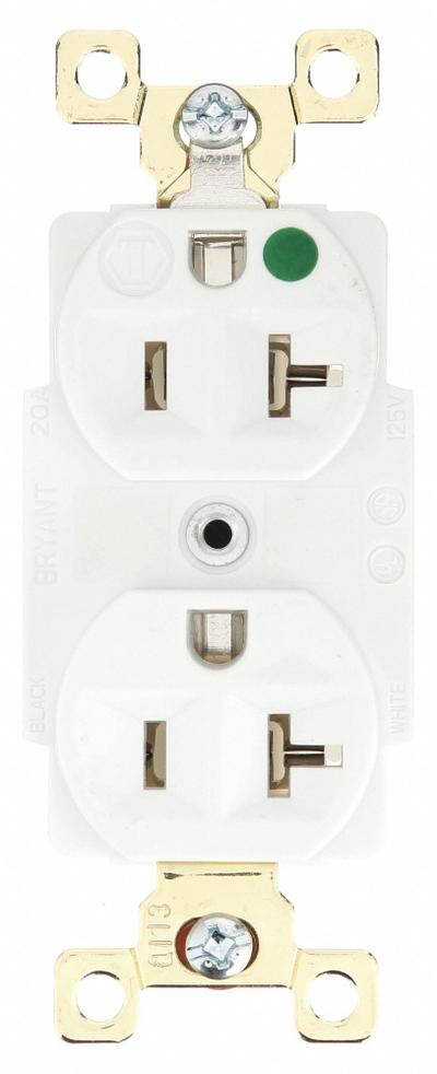 BRYANT Receptacle: Hospital Grade Fed. Spec., Duplex, 5-20R, White, 125V AC, 20 A - General Purpose Receptacles