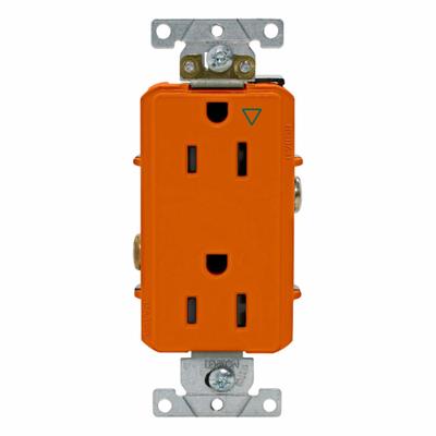 LEVITON Isolated Ground Duplex Receptacle Outlet: Duplex, 5-15, Orange, 125V AC - General Purpose Receptacles
