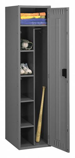 TENNSCO Wardrobe Locker: 24 in x 24 in x 72 in, Louvered, 1 Tiers, 1 Units Wide, Padlock Hasp, Steel (MPN CMS-242472-A). Key specifications — Brand: TENNSCO; Locker Color: Medium Gray; Door Type: Louvered; Locker Material: Steel; Assembled: Assembled; Number Plate Included: Yes.
