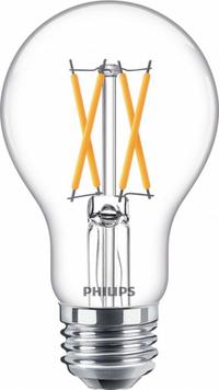 PHILIPS Compact LED Bulb: Medium Screw (E26), LED, (A) Classic, A19, 8 W Watt, 2200K/2700K, Clear (MPN 8A19/PER/927-922/CL/G/E26/WGX 1FB T20). Key specifications — attr233510: A19; attr233525: 120V AC; attr233549: Clear; attr518949: 2700K; attr239859: PHILIPS.