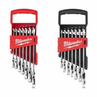 MILWAUKEE Combination Wrench Set: Alloy Steel, Chrome, 8 Tools, Std, Storage Tray (MPN 48-22-9429, 48-22-9529). Key specifications — attr309581: Chrome; attr309580: Alloy Steel; attr309571: No; attr309583: No; attr309587: Yes; attr324931: MILWAUKEE; attr309569: 3/8 in to 3/4 in; attr309572: Storage Tray.