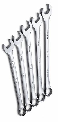 SK PROFESSIONAL TOOLS Combination Wrench Set: Alloy Steel, Chrome, 5 Tools, 15° Head Offset Angle (MPN 86041). Key specifications — attr309520: Chrome; attr309519: Alloy Steel; attr324929: SK PROFESSIONAL TOOLS; attr309512: Tray; attr309522: No; attr309533: No.