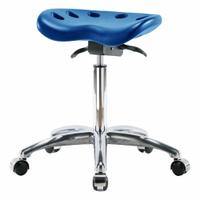 Tractor Stool: Polyurethane, Ht Range 20 in to 28 in, 17 in Seat Wd, 14 in Seat Dp, 0 Glides, Blue (MPN PTMBSO-CR-NF-CC-BLU). Key specifications — Brand: APPROVED VENDOR; Foot Support: No; Base Material: Aluminum; ESD-Safe: Not ESD Safe; Number of Casters: 5.