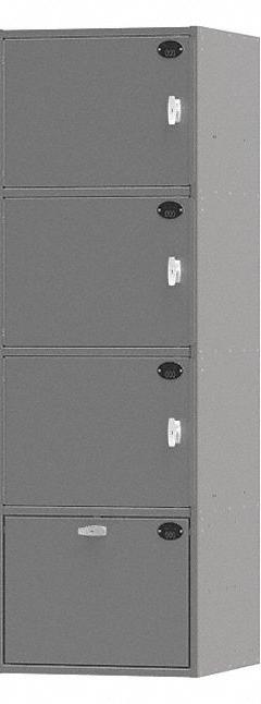 SENTINEL Duty Bag Locker: 24 in x 36 in x 72 in, Steel, 0 Shelves, 4 Compartments, Gray, Assembled (MPN DLK24367213KNAA). Key specifications — Includes Hanging Rod: No; Locker Color: Gray; Frame Assembled: Assembled; Locker Finish: Powder Coated; Locker Material: Steel; Includes Footlocker: No; Includes Security Box: No; Open Front: No.