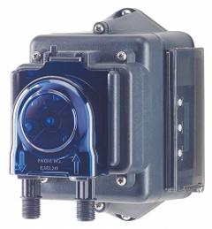 STENNER Peristaltic Chemical Metering Pump: 120V AC, 1/40 hp HP, 5 gpd Max. Flow Rate, Santoprene (MPN E10T2A81S8G1). Key specifications — Tubing Material: Santoprene; Brand: STENNER; Reproducibility: ±5.0%.