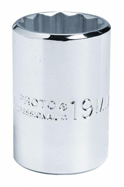 PROTO Socket: Metric, 1/2 in Drive Size, 8 mm Socket Size, 12-Point, Std, Chrome - 1/2" Drive Hand Sockets