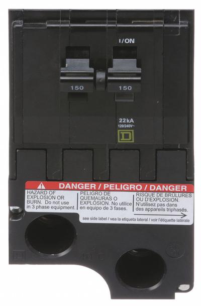 SQUARE D Miniature Circuit Breaker: 150 A, 120/240V AC, Single Phase, 22kA at 120/240V AC - QO Series, Plug-In Square D Miniature Circuit Breakers