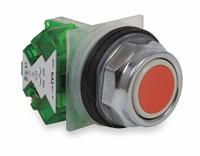 SCHNEIDER Flush Push Button Operator: Non-Illuminated, Flush Profile, Metallic, 30 mm, 1NO (MPN 9001KR1RH5). Key specifications — Brand: SCHNEIDER; Action: Momentary; Series: 9001K; Push Button Material Type: Metallic.