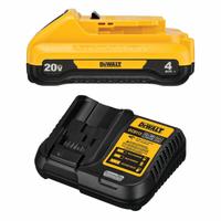 DEWALT Battery and Charger Kit: 20V MAX*, 4 Ah, Battery Included, Charger Included, 20V DC (MPN DCB240C). Key specifications — attr1278107: Not Oil-Resistant.
