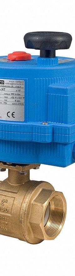 BONOMI Electrically Actuated Two-Way Ball Valve: 1 1/2 in, Brass, 12V AC/DC, FNPT x FNPT, Straight (MPN 8E064LF-001-1/2). Key specifications — Included Mounting: ISO 5211 Actuator Mounting Pad; Brand: BONOMI; Stem Material: Brass; Actuator Features: Manual Override.