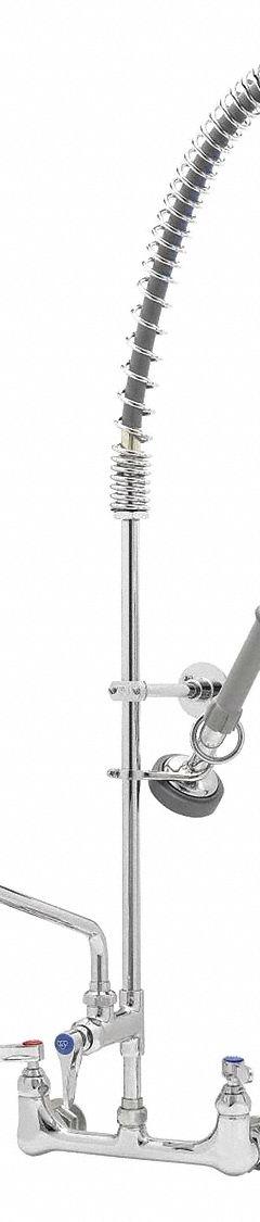 T&S BRASS Pre Rinse Faucet: Wall, 2 Mounting Holes, Chrome, 1.42 gpm Flow Rate, Pull-Down Spout, NPT (MPN B-2187). Key specifications — Brand: T&S BRASS; Color/Finish: Chrome.