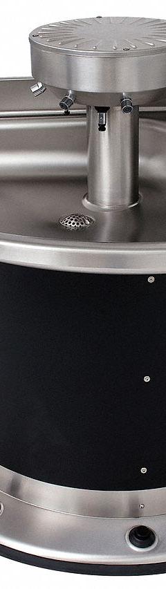 ACORN Wash Fountain: Black/Silver, Stainless Steel, Corner, 37 in Overall Wd, P-Trap Drain, 3562 (MPN 3563-2-F-DV-VPB-MXTP). Key specifications — Bowl Shape: Corner; Drain Type: P-Trap; Color: Black/Silver; Brand: ACORN; Series: 3562; Sink Material: Stainless Steel; ADA Compliant: Not ADA Compliant.