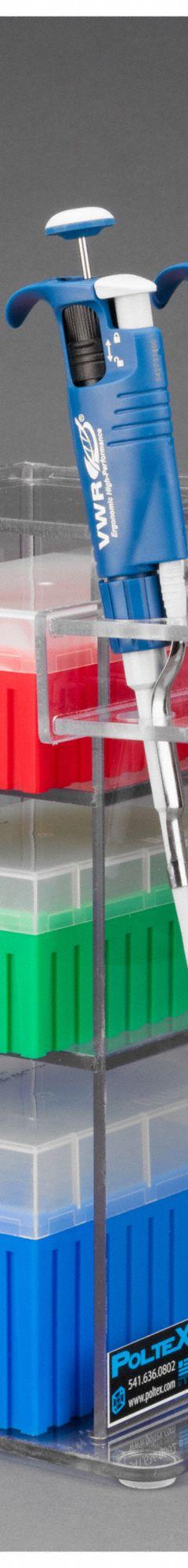 Lab Bench Vertical Organizer: 6 3/4 in Overall Wd, 12 1/4 in Overall Ht, PETG, Clear, 3 Compartments (MPN 3VTORG-PIPTRBRK). Key specifications — Material: PETG; Mounting Location: Benchtop; Color: Clear; Product Type: Lab Organizer; Total Holding Capacity: Pipette Tips; Brand: POLTEX.
