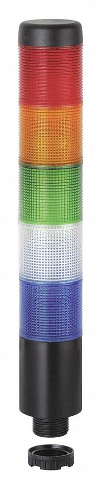 WERMA Tower Light Assembly: 5 Tier, Blue/Green/Red/White/Yellow, No Sounder Tier, 243 mm Overall Ht (MPN 69816075). Key specifications — Manufacturer Part Number: 69816075; Brand: WERMA; Operating Voltage: 24V AC/DC; Light Tier Color: Yellow.
