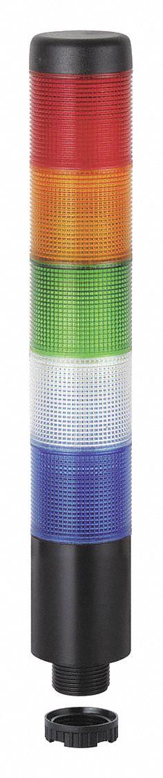 WERMA Tower Light Assembly: 5 Tier, Blue/Green/Red/White/Yellow, No Sounder Tier, 243 mm Overall Ht (MPN 69816075). Key specifications — Manufacturer Part Number: 69816075; Brand: WERMA; Operating Voltage: 24V AC/DC; Light Tier Color: Yellow.