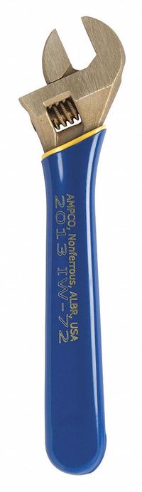 AMPCO Adjustable Wrench: Aluminum Bronze, Natural, 10 in Overall Lg, 1 5/16 in Jaw Capacity (MPN IW-72). Key specifications — attr309359: Natural; attr324924: AMPCO; attr309358: Aluminum Bronze.
