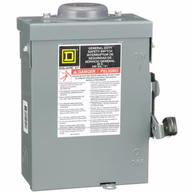 SQUARE D Safety Switch: Non-Fusible, 60 A, Single Phase, 240V AC, Galvanized Steel - Non-Fusible Safety Switches