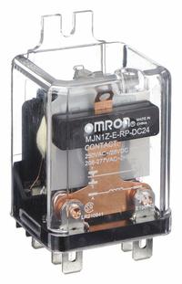 OMRON Flange Mount Relay: Surface (Side Flange) Mounted, 30 A Current Rating, 24V DC, SPDT (MPN MJN1Z-E-RP-DC24). Key specifications — Brand: OMRON; Base Type: Square; Mounting Style: Side Flange; Electrical Connection: Quick-Connect Terminal; Manufacturer Part Number: MJN1Z-E-RP-DC24; Operating Current: 15 A at 600V AC (Resistive Load); Series: MJN Series.