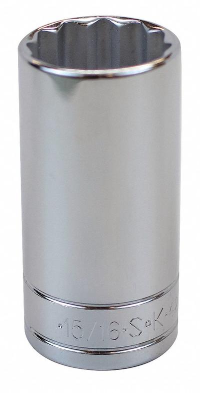 SK PROFESSIONAL TOOLS Socket: SAE, 3/8 in Drive Size, 15/16 in Socket Size, 12-Point, Deep - 3/8" Drive Hand Sockets