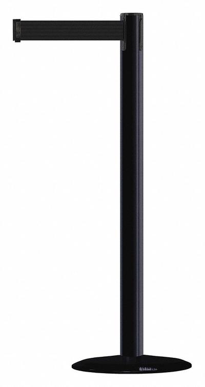 TENSABARRIER Barrier Post with Belt: Black, No Pattern, No Legend, 13 ft Belt Lg - Solid-Color Retractable Belt Post Barriers