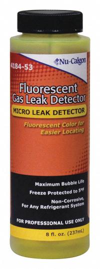 NU-CALGON Fluorescent Gas Leak Detector: 8 oz, Dauber Bottle, 5°F to 225°F Temp. Range, Yellow (MPN 4184-53). Key specifications — Brand: NU-CALGON.