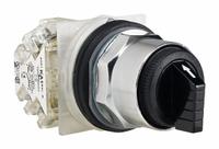 SCHNEIDER Selector Switch: 30 mm Panel Mounting Size, 3 Positions, Short Lever, SPDT, Metallic (MPN 9001KS53BH13). Key specifications — AC Contact Rating: 1.2 A @ 600 V; Action: Momentary/Maintained/Momentary; Cam: C; DC Contact Rating: 0.1 A @ 600 V; Hazardous Location Specification: Not Rated; Operator Head Material: Polycarbonate; Operator Head Type: Short-Handled Knob; Operator Illumination: Non-Illuminated.