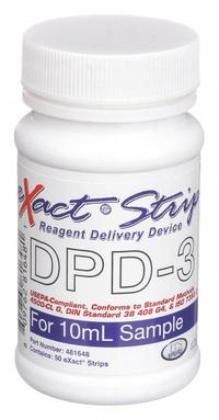 INDUSTRIAL TEST SYSTEMS Test Strips: Total Chlorine, 0 to 6 ppm DPD-3 Reagent, Strip, 50 Tests (MPN 481648). Key specifications — Test Form: Strip; Brand: INDUSTRIAL TEST SYSTEMS; Parameter Measurements Included: 0 to 6 ppm DPD-3 Reagent.