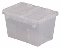 ORBIS Attached Lid Tote: 4.5 gal, 15 1/4 in x 10 7/8 in x 9 7/8 in, Clear Body, Clear Lid, Plastic (MPN FP06 Clear). Key specifications — Material: Plastic; Brand: ORBIS.