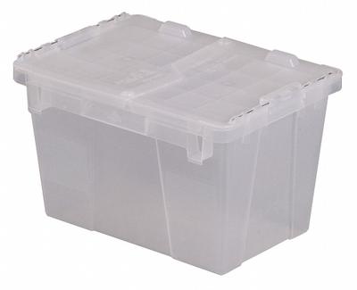 ORBIS Attached Lid Tote: 4.5 gal, 15 1/4 in x 10 7/8 in x 9 7/8 in, Clear Body - Clearview Attached-Lid Totes with Two-Piece Lids