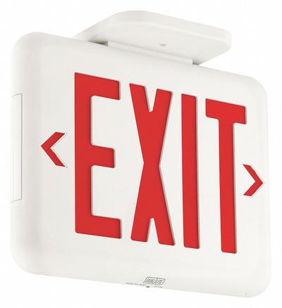 DUAL-LITE Exit Sign: Emergency Battery Backup, LED, White, Red, 1 or 2 Faces, Ceiling/End/Wall - Plastic Lighted Exit Signs