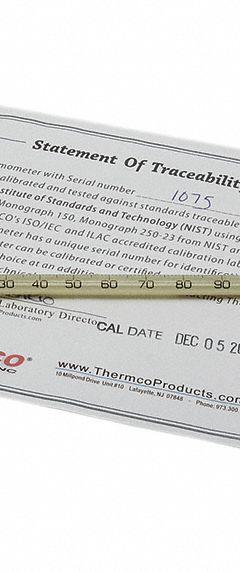 THERMCO Liquid In Glass Thermometer: 0°F to 300°F, Partial Immersion, 76 mm Immersion Dp, +/-4.0° (MPN LSS6123SFC). Key specifications — attr1275412: +/-4.0°; attr1275416: THERMCO; attr1280797: Fahrenheit.