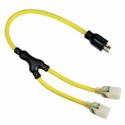 POWER FIRST Cord Adapter: 3 ft Lg, 12 AWG, L14-20P Plug, L5-20R Receptacle, Yellow - Twist-Lock Plug Extension Cord Adapters with Splitters