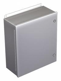 HOFFMAN Enclosure: Steel, 10 in x 8 in x 6 in, NEMA 12/4, Solid Cover, Hinged (MPN A10086CHFL). Key specifications — Closure Method: 1/4-Turn Latch; Brand: HOFFMAN; Knockouts: Not Included.
