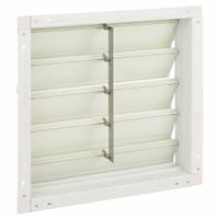 23"H-W 6.5"L Fiberglass Backdraft Damper: For 20 in Fan, Single Panel, 23 in H, 23 in W, 3 in D (MPN 5C214). Key specifications — Airflow Direction: Horizontal; Blade Type: Flat Blade; Brand: DAYTON; Maximum Air Velocity: 2500 fpm; Mounting Position: Vertical.