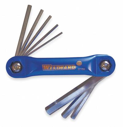 WESTWARD Hex Key Set: 1 - 5 Pieces, Folding, Metric, Std End, Short, 1 Pieces, Organizer - Folding Key Sets