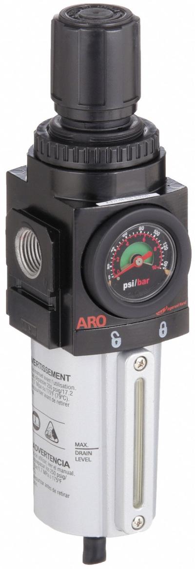 ARO Filter-Regulator: 2000 Series, 1/2 in NPT, 172 cfm, 5 micron, 0 psi to 140 psi - ARO FRL Air Filter/Regulators