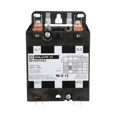 SQUARE D Definite Purpose Magnetic Contactor: 2 Poles, 208-240V AC, 90 A - Non-Reversing Definite Purpose Contactors